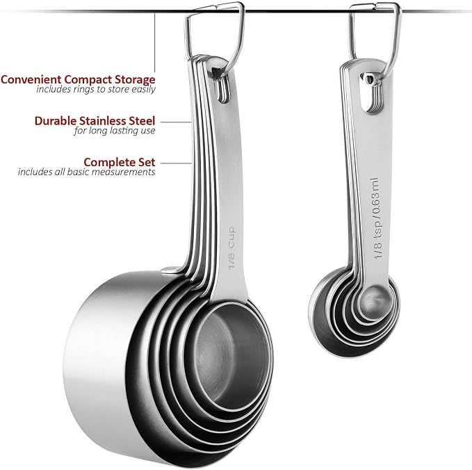 Stainless Steel Measuring Cups and Spoons Set, Heavy Duty 12 pcs set, 6 Measuring cups and 6 Measuring Spoons (1)