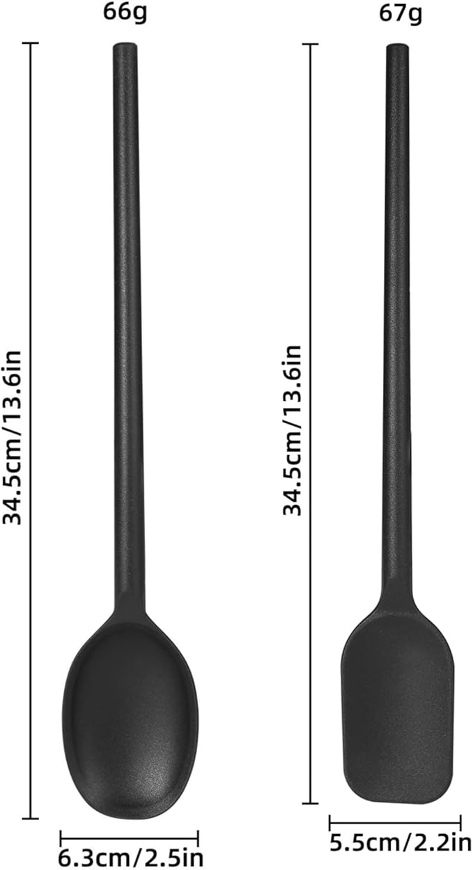 Silicone Cooking Spoon and Spatula Set, High Heat Resistant Stiff Mixing Spoon and Spoonula, Extra Long Large Kitchen Utensil for Stirring, Mixing, Scraping and Serving, 13.6 Inches