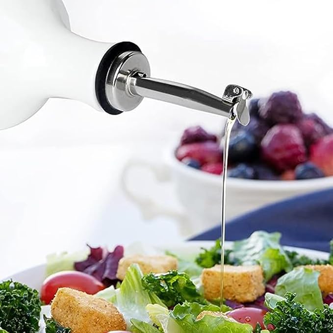 13 OZ Ceramic Oil and Vinegar Dispenser Bottle Set (White) | Ceramic, farmhouse, 13oz, set, drip-free, easy-clean