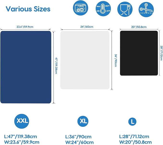 AECHY Silicone Mats for Kitchen Counter 47"x23.6"x0.08”, Largest Heat Resistant Mat Shipped Rolled Up Kitchen Island Silicone Countertop Protector Mat Nonslip Extra Large Counter Mat, Light Gray