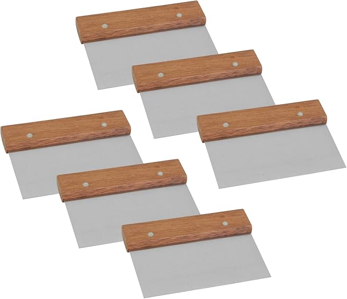 Stainless Steel Bench Scraper, Chopper Dough with Wooden Handle for Bakeware (6 PC)