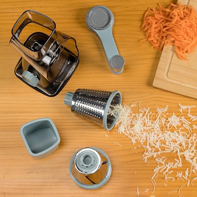 KEOUKE Rotary Cheese Grater Hand Crank Transparent - Shredder Slicer Grinder 3 Stainless Steel Blades, Stable Suction, Labor-Saving Handle, Safe Kitchen Tool for Cheese, Vegetable, Nuts, Chocolate