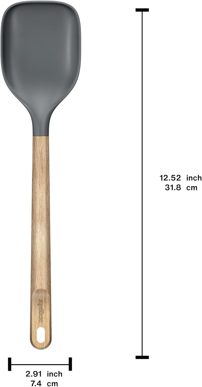 Zyliss Oak Wood Spoon – Durable Cooking Spoon with Heat-Resistant PBT Head, Non-Stick Safe Silicone Edge, FSC Oak Handle, Deep Spoon Design for Stirring, Scooping and Serving Soups and Sauces 12.5"