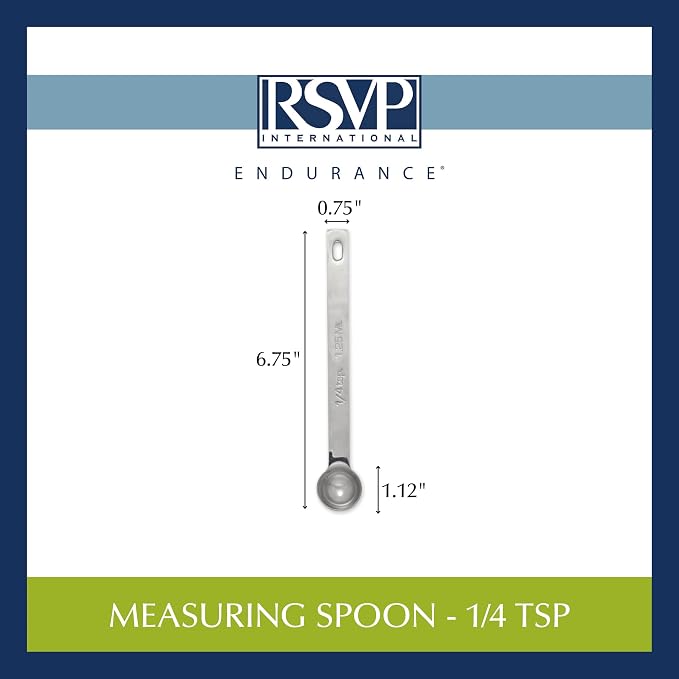 RSVP International Endurance Kitchen Collection Open Stock Measuring Spoon, Stainless Steel, Dishwasher Safe, 0.25-Teaspoon