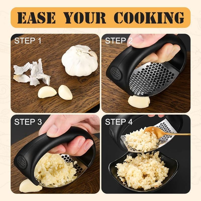 Stainless Steel Garlic Press - Upgraded Manual Garlic Crusher, Home & Kitchen (1, Black)