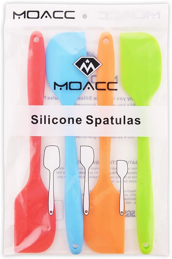 Silicone Spatulas, 11 inch Rubber Spatula Heat Resistant Non-Stick Flexible Scraper With Solid Stainless Steel Core for Cooking, 4 Pack