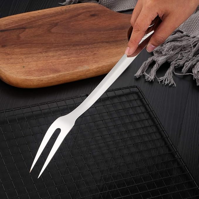 6 Pcs 12.3 in Silver Meat Forks for Kitchen, Stainless Steel Titanium Plated Dinner Fork, Ergonomic Integral Forming Mirror Polish-Dishwasher Safe