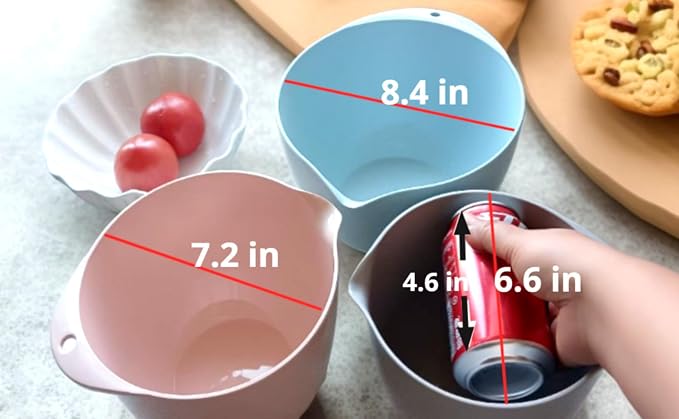 3 Small Plastic Mixing Bowls with Lids,Pour Spout,TPR Base,Mixing Bowl Set | Deep Nesting Small Batter Bowl for Serving,Prep,Baking,Non Slip,Dishwasher Safe,Easy to Grip/Spout,Pale Blue