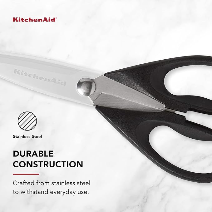KitchenAid Gourmet 4-Sided Stainless Steel Box Grater with Detachable Storage Container, 10 inches tall, Black & All Purpose Shears with Protective Sheath, One Size, Black