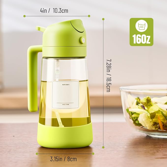 PARACITY Oil Sprayer for Cooking, 2-in-1 Olive Oil Dispenser, 16 oz, 2 Pack | Glass bottle sprays fine mist or pours a stream; silicone bottom stays steady for air fryer, BBQ, salads, baking and cooking