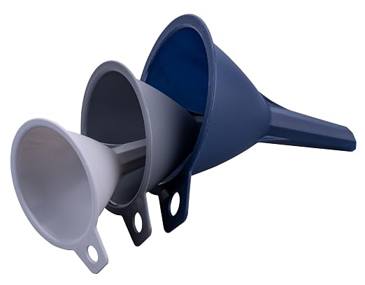 Tasty Plastic Funnel Set of 3: Precise Filling of Bottles & Containers - Perfect for Kitchen & Everyday Use in Grey/Blue