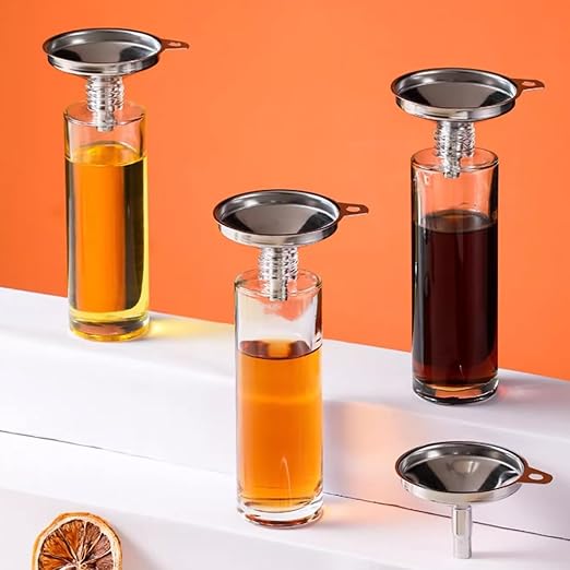 Silver Stainless Steel Funnels for Kitchen Use, Large Tiny Small Funnel Set of 3 with 2Pcs Cleaning Brush Set for Filling Bottles Oil Liquor Water Spice (Silver)