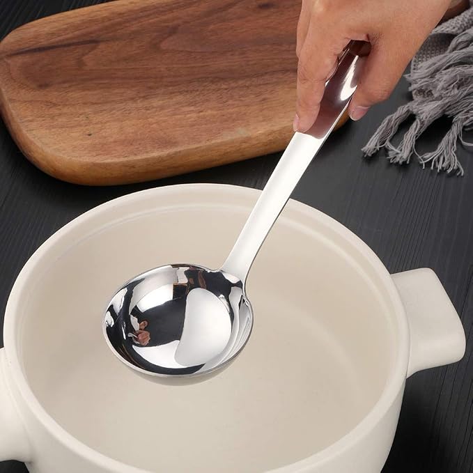 6 Pcs Silver Soup Ladle, Stainless Steel Titanium Plated Cookware Set Ergonomic Integral Forming Long Handle Cooking Utensil Set for Hotpot(12 inches/30cm)