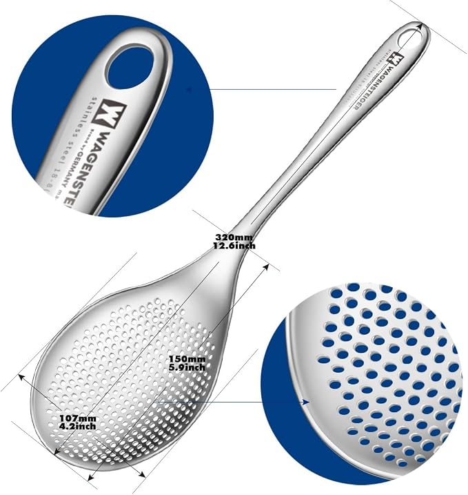 WAGENSTEIGER Stainless Steel Skimmer Strainer 12.6 inch Long, Slotted Spoon, Slotted Ladle for Cooking and Frying, Pasta Vegetable Strainer Home & Commercial Use, Large, Silver