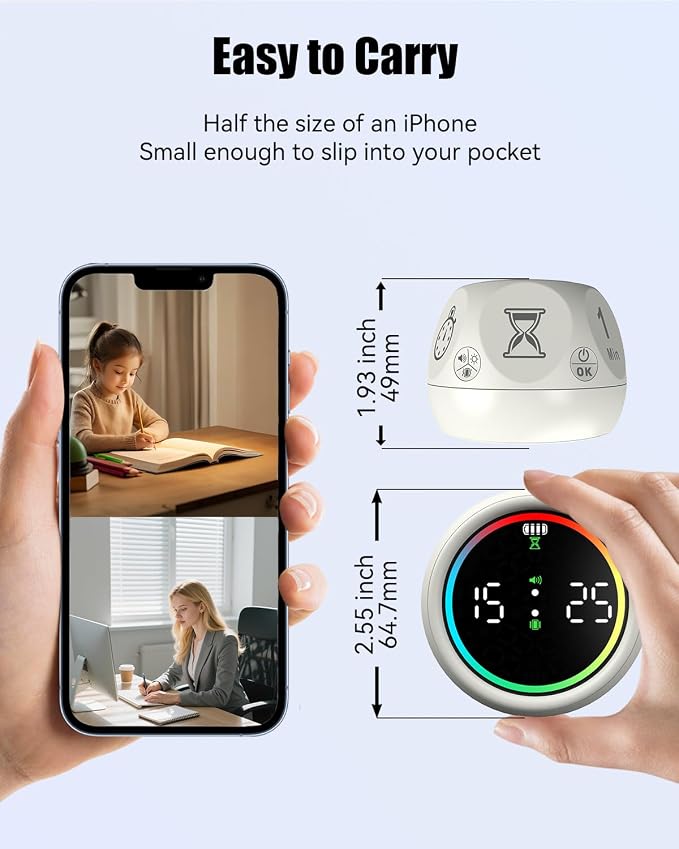 Pomodoro Timer Cube, Desk Timer for Productivity with 1, 5, 10 Min Preset Countdown, Stopwatch and Custom Countdown, for Kids, ADHD, Study, Work, Fitness, Cooking (White)