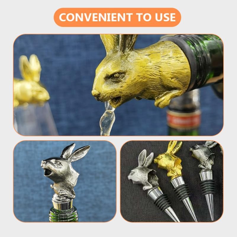 Garneck 2Pcs Easter Rabbit Head Pour Spouts for Bottles Stainless Steel Animal Bar Bottle Pourer Unique Bunny Design Wine Pourers for Easter Spring Wedding Party