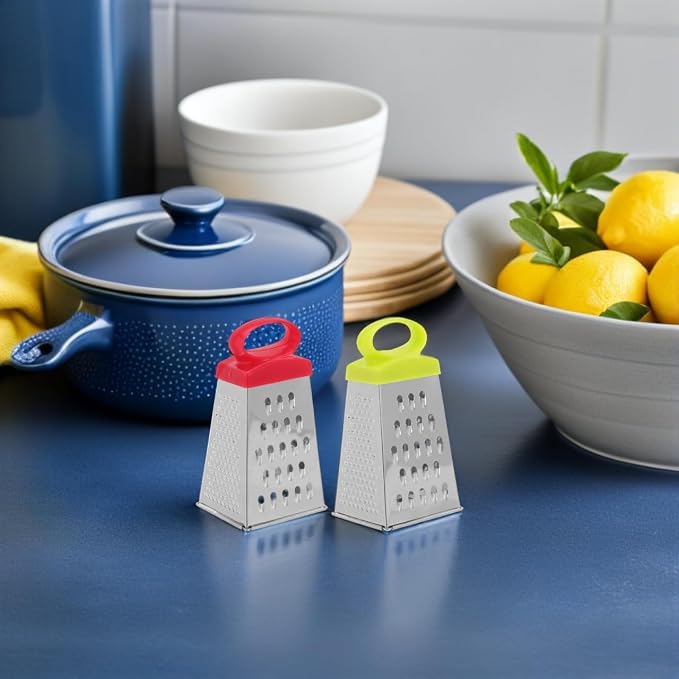 4 Pcs Mini Box Grater for Kitchen, Stainless Steel 4-Sided Food Grater with Handle, Small Manual Cheese Slicer Shredder for Cheese Carrot,Ginger, Garlic, Chocolate