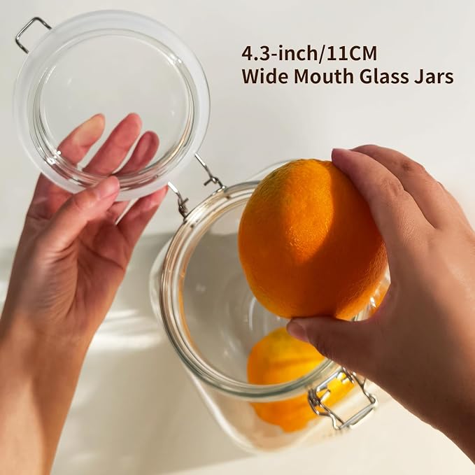 1.1 Gallon Large Glass Food Storage Jars with Airtight Lids,Set of 2 Square Wide Mouth Airtight Glass Storage Container,135oz Kitchen Mason Jar with Measurement Mark,for Flour Sugar Canning.