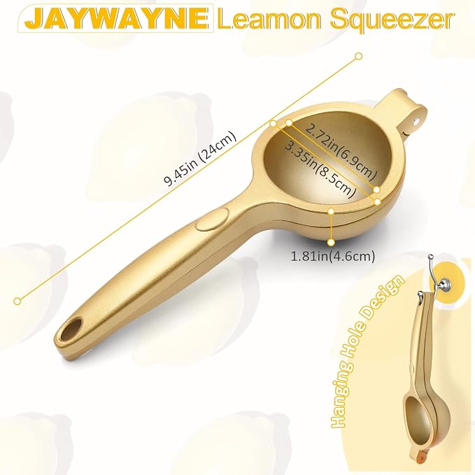 Lemon Squeezer, Heavy Duty Zinc Alloy Manual Citrus Juicer and Lime Squeezer, Handheld Fruit Press for Maximum Juice Extraction, Easy to Clean Metal Hand Juicer for Cooking & Cocktails, Gold