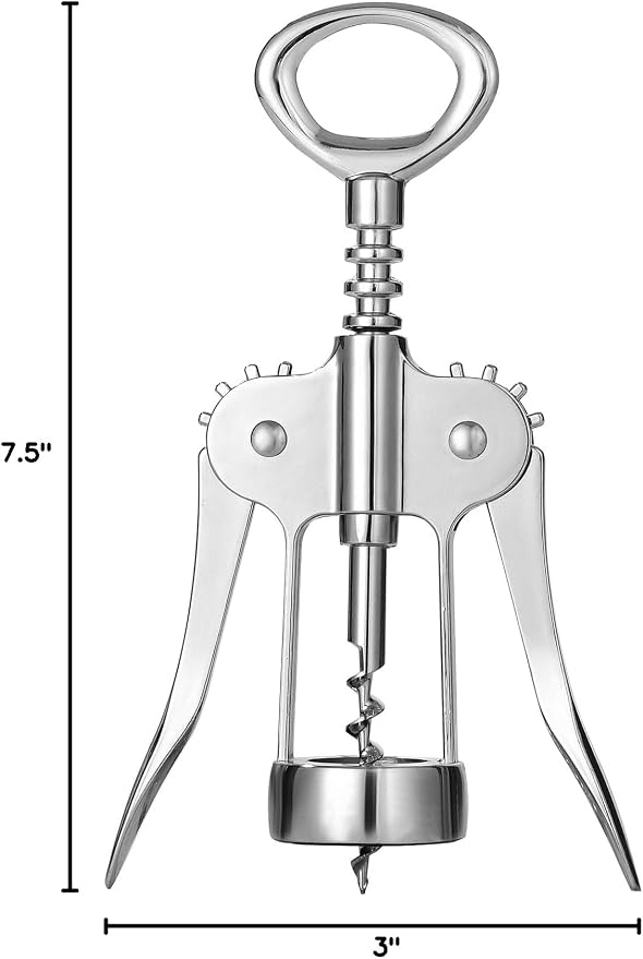 HIC Kitchen Bar Classic Winged Corkscrew, Easy Removal For Natural And Synthetic Corks, Built-In Bottle Opener, Wine Accessory