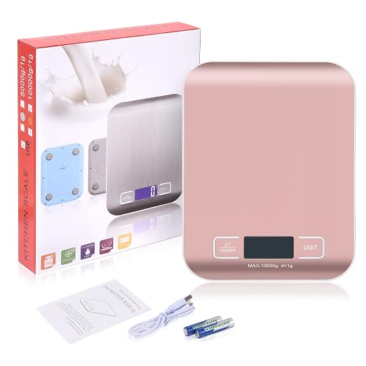 Digital Shipping Scale,Stainless Steel Panel, Accurate Portable Postal Scale for Packages, Small Business,Kitchen, Food, Handmade, Liquids, and Boutique (Rose Gold Rechargeable(10kg/1g))
