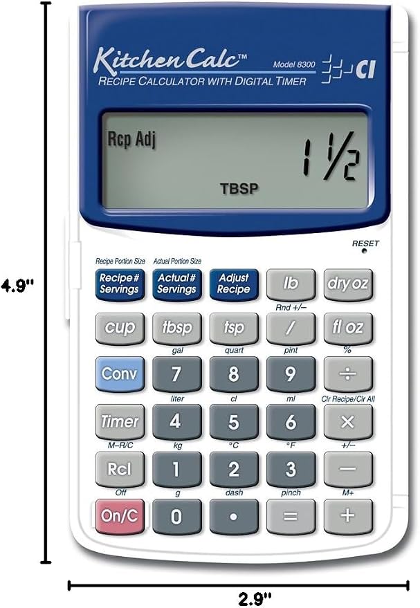 Calculated Industries 8300 KitchenCalc Recipe Conversion and Culinary Math Calculator with Digital Timer for Chefs, Culinary Students, Home Cooks and Bakers | Scale Recipes, Menu Plans, Portion Sizes | For Chefs, Culinary Students, Home Cooks & Bakers,...