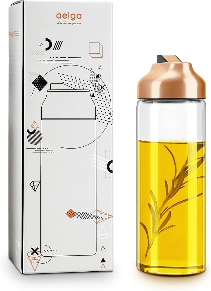 Aelga Copper Kitchen Accessories - Glass Oil Dispenser - Copper Olive Oil Dispenser Bottle for Kitchen with Stainless Steel Spout