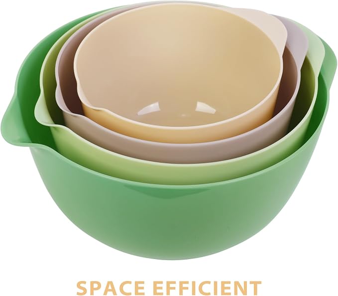BoxedHome Classic Mixing Bowls Set of 4, BPA Free Plastic, Microwave Safe | 4.5, 3.5, 2.5 and 1.7 QT, Non-slip Base Large Non-toxic Nesting Bowl with Pour Spout, Dishwasher Safe, for Prep, Cooking