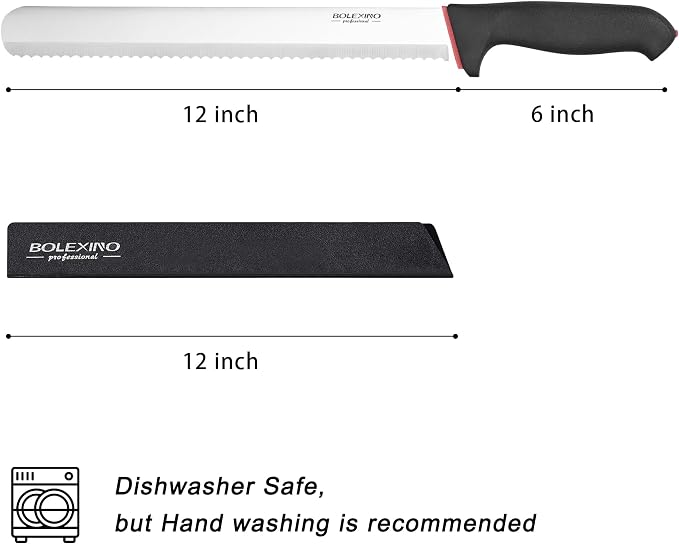 12 Inch Wavy Edge Serrated Bread Knife With Non-Slip Softgrip, Sharp & Long Blade For Homemade Bread, Crusty Breads, Cake, Bagel, Japanese High Carbon Stainless Steel