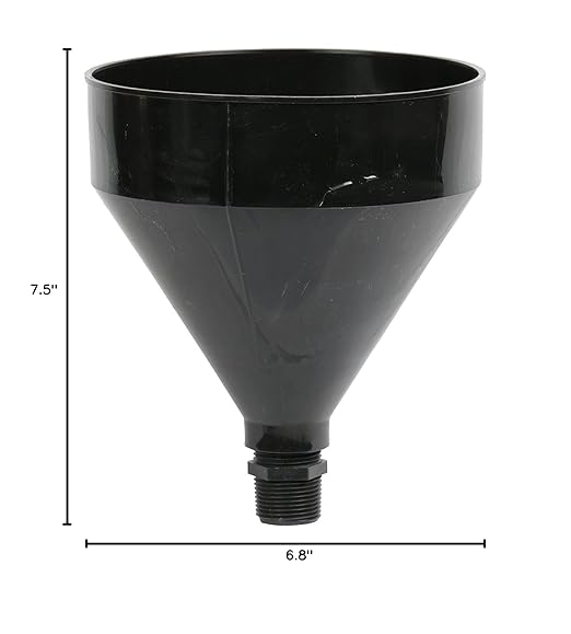 Funnel King 32410 Polyethylene Drum Funnel, 3 Quart Capacity, 1 Inch Threaded Spout, 7-1/2 Top ID, 250 Degree F Max Temp, WirthCo