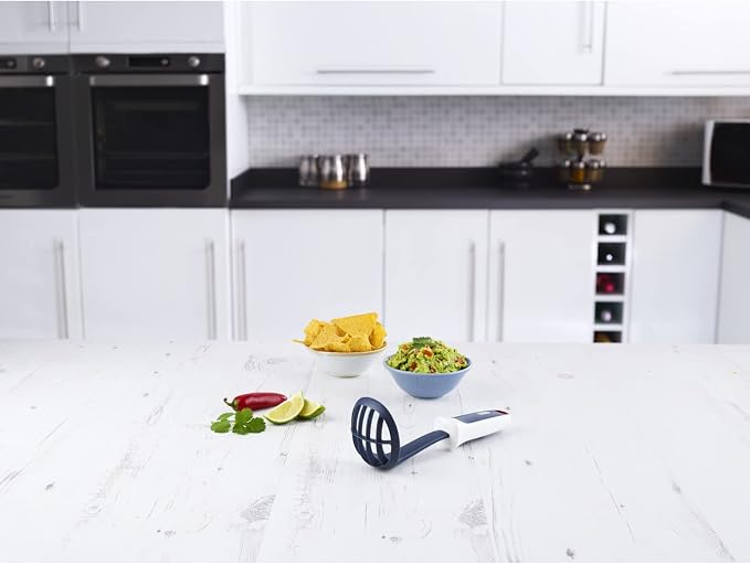 Zyliss Mini Masher & Scoop, 7.5"– Gray/White Handheld Miniature Potato Masher for Baby Food & Guacamole, Ergonomic Non‑Slip Handle, Compact Head Fits Small Bowls, Hanging Loop Kitchen Tool(Pack of 3)