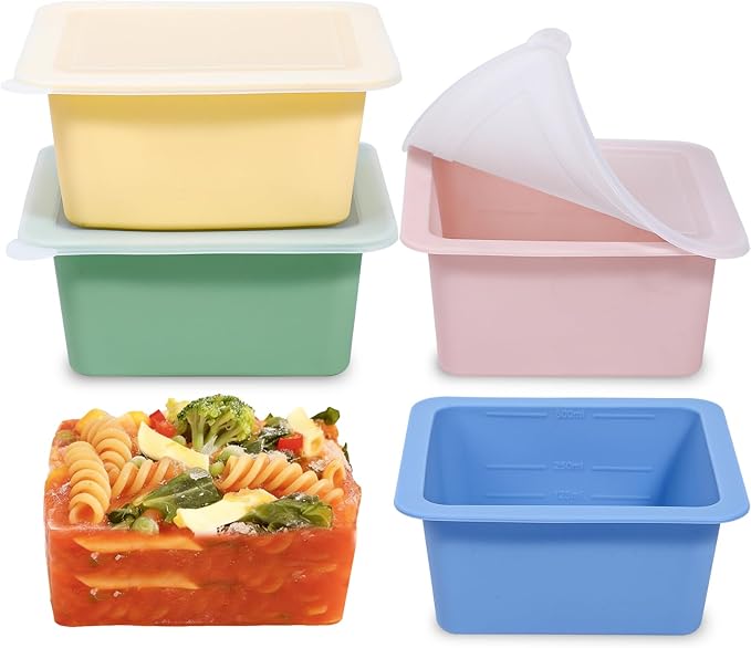 Webake 2-Cup Silicone Freezer Trays with Lids (4-Pack), Individual Portion Control Containers for Soup & Meal Prep – Easy-Release Single-Serving Molds for Lasagna, Leftovers, and Sauces