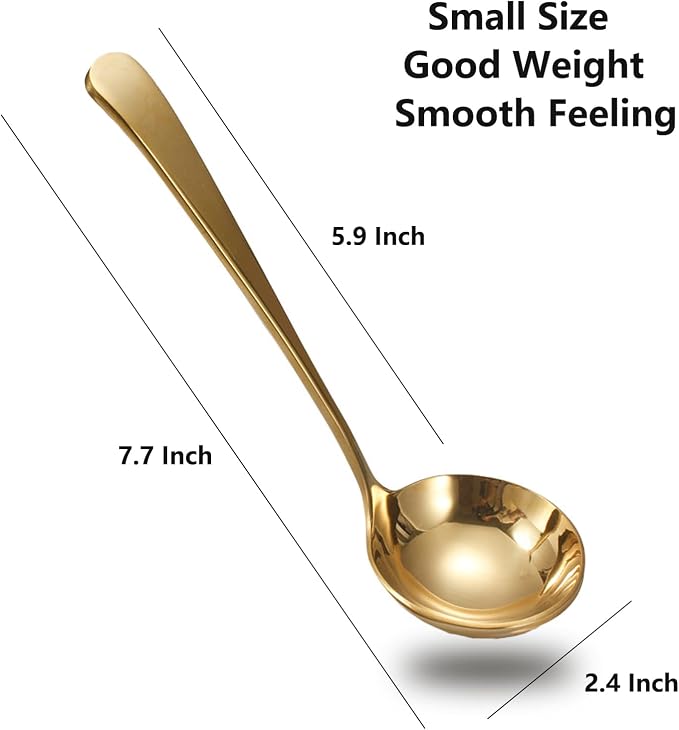 Asanta 2 PCS Small Soup Ladle, 7.7 Inch Sauce ladle, Durable 304 Stainless Steel Gravy Ladle Spoon, Mini Kitchen Serving Ladles for Sauces, Gravy, Salads, Soups, Desserts (Gold)