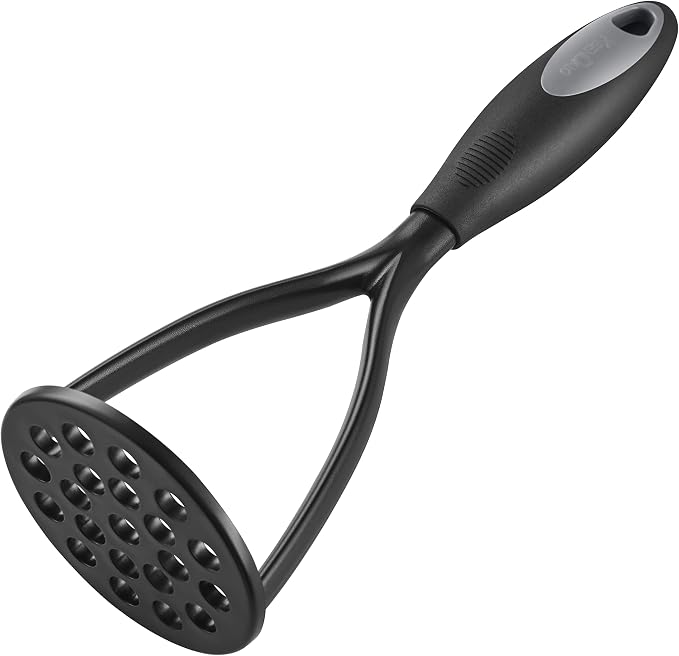 KSENDALO 2 Pack Potato Masher, Bean Smasher for Kitchen, Black | Nonstick Food Masher, 0,2inch Thick Nylon 3.5inch Diameter Round Blade, Rubber Wrapped Comfortable Handle, Hand Wash