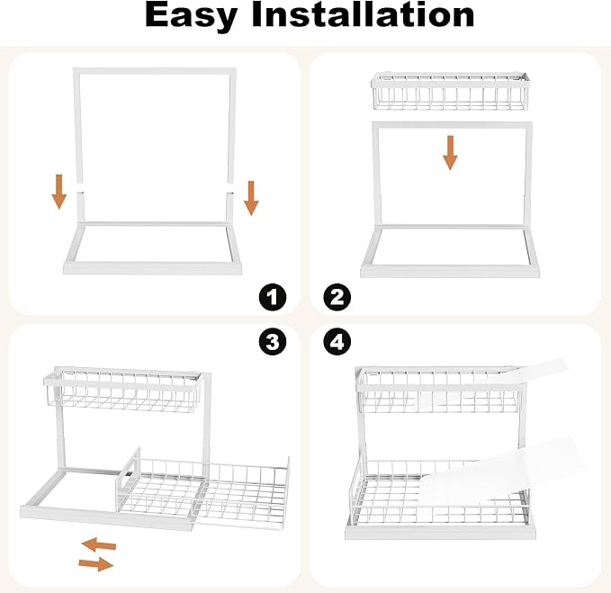 Under Sink Organizer, L-Shaped 2 Tier Pull Out Cabinet Organizer | Slide Out Sink Shelf Cabinet Storage Shelves, Under Sink Storage for Kitchen Bathroom Cabinet, White, 1 Pack