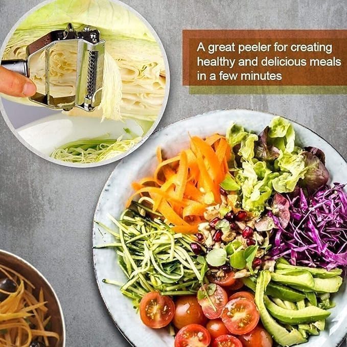 2-in-1 Julienne and Vegetable Peeler, Stainless Steel Kitchen Slicer, Multi-Functional Cutter for Vegetables and Fruits