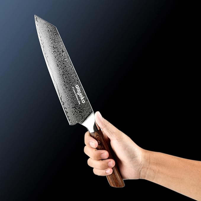 aisyoko Chef Knife 8 Inch Damascus Japan VG-10 Super Stainless Steel Professional High Carbon Super Sharp Kitchen Cooking Knife, Ergonomic Color Wooden Handle Luxury Gift Box