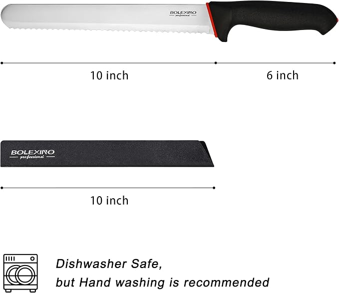 10 Inch Wavy Edge Serrated Bread Knife for Sourdough, With Non-Slip Softgrip, Sharp & Long Blade For Homemade Bread, Cake, Bagel, 2.5MM Thickened Japanese High Carbon Stainless Steel