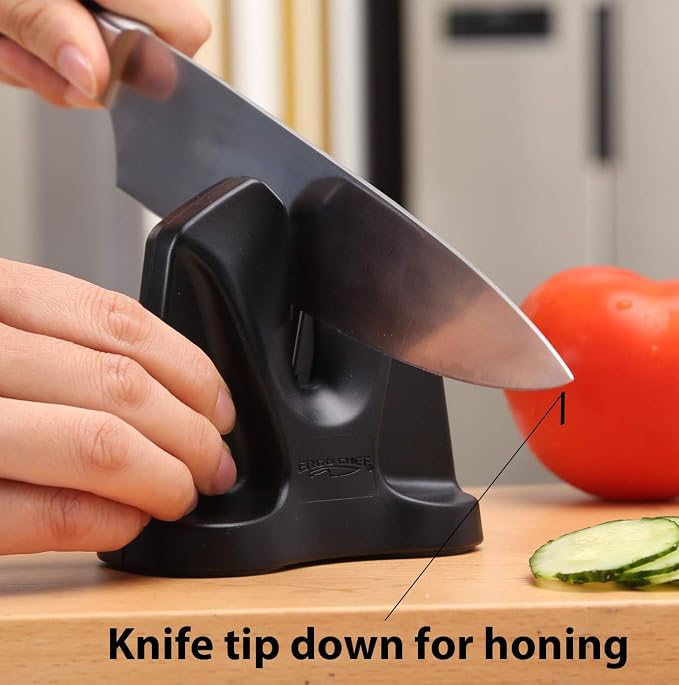 Ergo Chef Knife Sharpener FastEdge II with Auto Adjusting Spring Loaded Inserts Knife Sharpener & Hone 2 in 1 System Sharpens and Hones, Ergonomic and Anti-Slip Pads on bottom (Black)