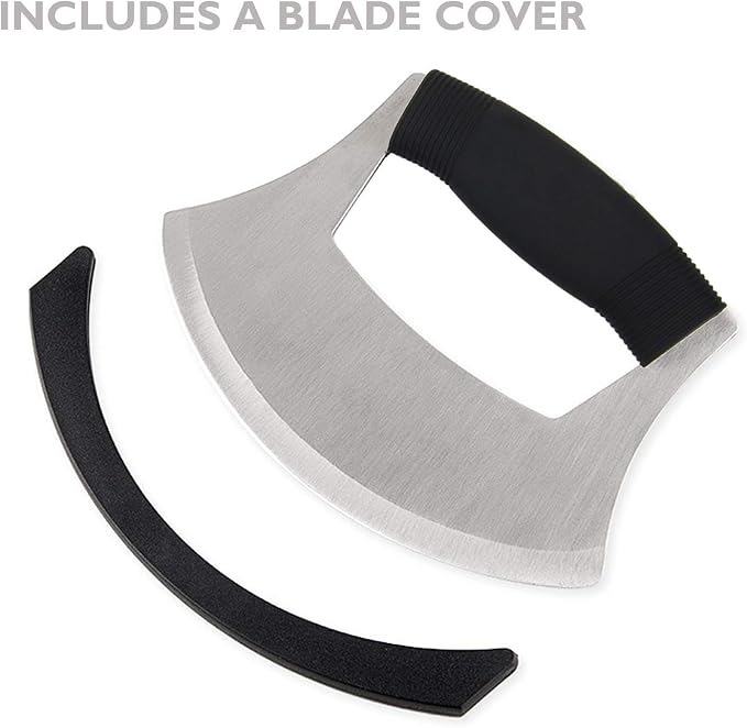 KEISSCO Pizza Cutter Stainless Steel Ulu knife Razor Sharp Rocker Slicer Cutter Mincing Mezzaluna Knife Salad Vegetable Chopper with Upgraded Ergonomic Anti-Slip Handle