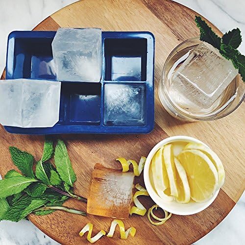 Silicone Ice Cube Trays by M. Gastro Kitchens, SAVE WITH OUR ECONOMY 4 PACK, Extra Large Ice Cubes, Space Saving Design, 6 Cavity (Midnight Blue with 4 Lids)