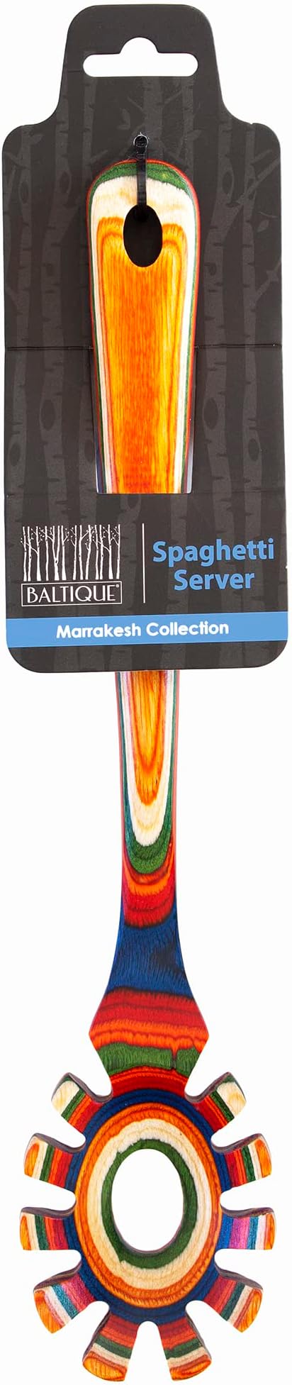Baltique Marrakesh Collection Wooden Spaghetti Spoon – 12.5" Pasta Server with Teeth, Colorful Birch Wood Utensil for Portioning, Stirring & Serving Noodles