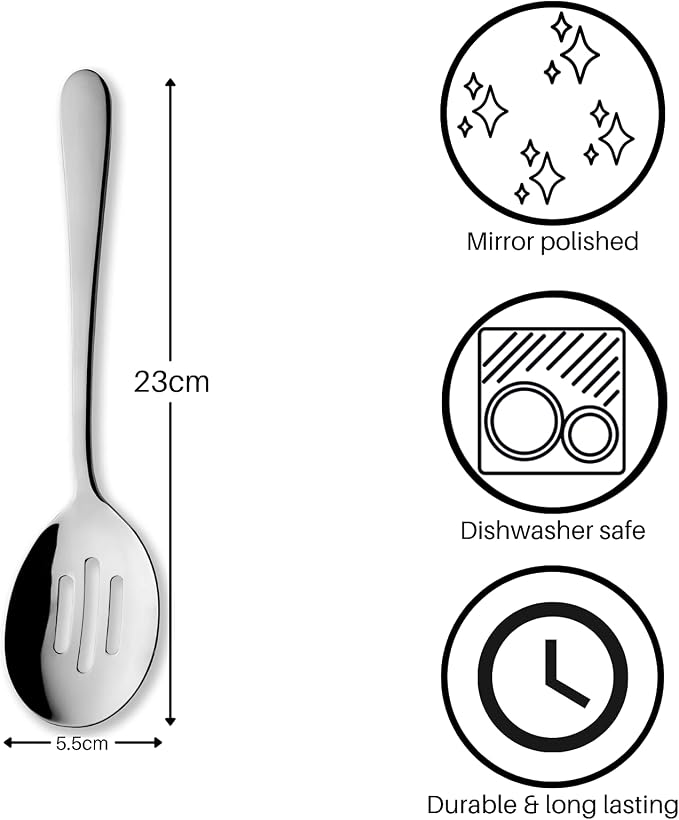Grunwerg Windsor Carded Slotted Serving Spoon SSVGWDR/C, 18/0 Stainless Steel, Black