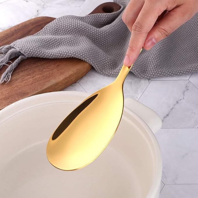 6 Pcs Gold Salad Spoon, Stainless Steel Titanium Plated Salad Servers Set Heavy Duty Mirror Polished Modern Spoons for Home, Kitchen and Restaurant(10.3 inches/26.2cm)