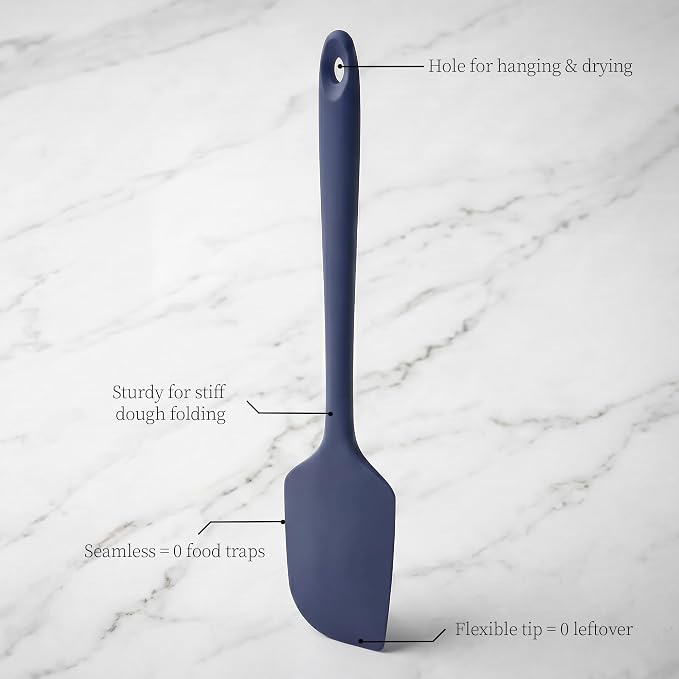 600ºF Heat Resistant Large Baking Silicone Spatula, Midnight Blue | 11.34in High Heat Food Safe Flexible Kitchen Silicone Scraper for Cooking Mixing Scraping Stirring Nonstick Cookware Pan Bowl