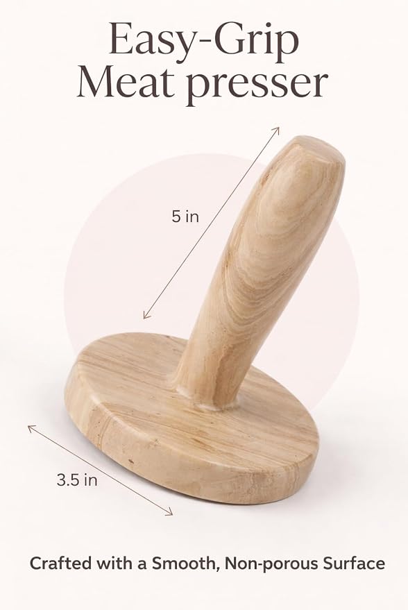 Marble Meat Pounder Tenderizer 5" Inches Brown Handmade Round Chicken Flattener Tool - Works Great As A Smash Burger Press - Meat Flattener for Steak, Chicken, Pork