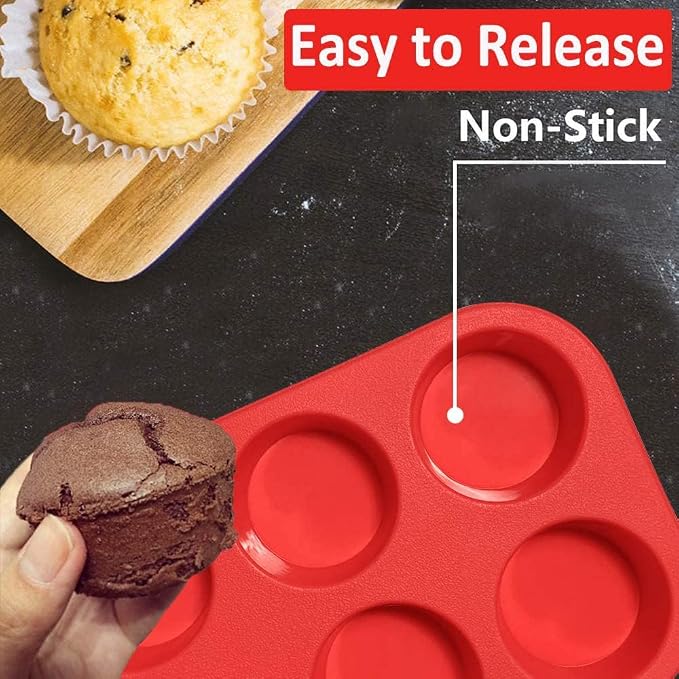 Walfos Silicone Muffin Pan - 6 Cup Non-Stick Silicone Cupcake Pan, Just Release! Food Grade and BPA Free Baking Cups, Perfect for Egg Muffin, Cupcake, Dishwasher Safe (2 Pack Muffin Pan)