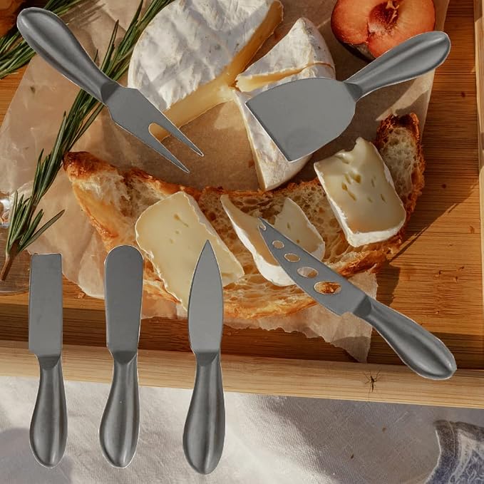 Premium 6-Piece cheese knife Stainless Steel Cheese Knife Collection with Cheese Fork Slicer and Cheese Cutters Cheese Tool Collection Great Gift (Black)