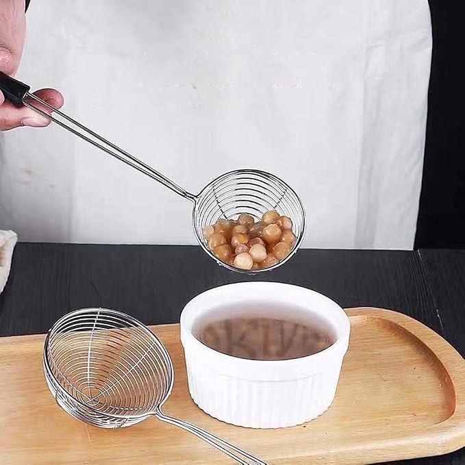2.5 inch Hot Pot Strainer Scoops Stainless Steel Hot Pot Spoons Mini Mesh Skimmer Spoon Asian Strainer Ladle with Handle(L)
