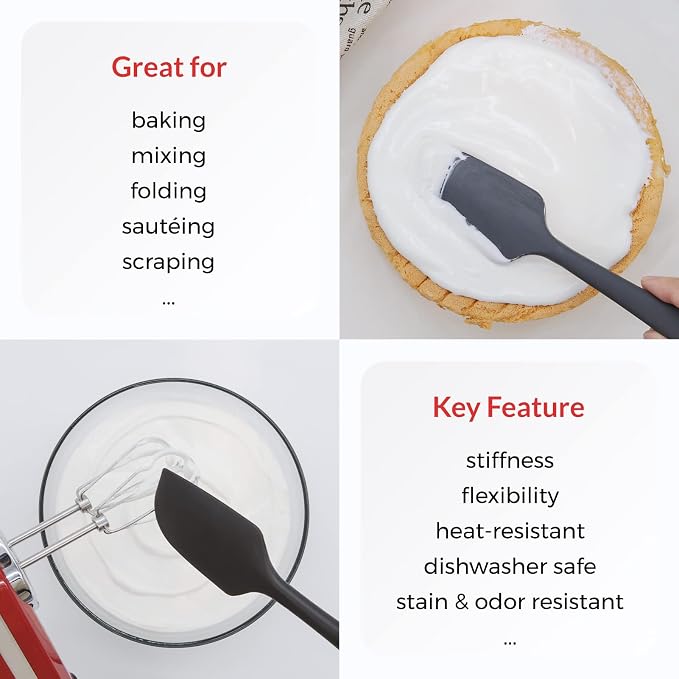 Elihome Chef Series 3 Piece Silicone Spatula Set - 600°F Heat Resistant Non Stick Rubber Kitchen Scraper Spatulas for Cooking, Baking, Mixing – BPA Free and LFGB Certified Silicone(Black)